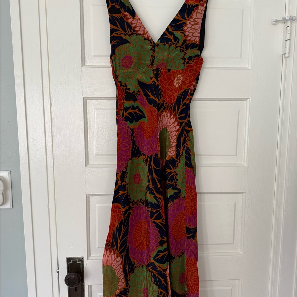 FARM Rio Black Midi Dress with Bright Floral Print (Green, Red, Orange, Pink) - Picture 7 of 11